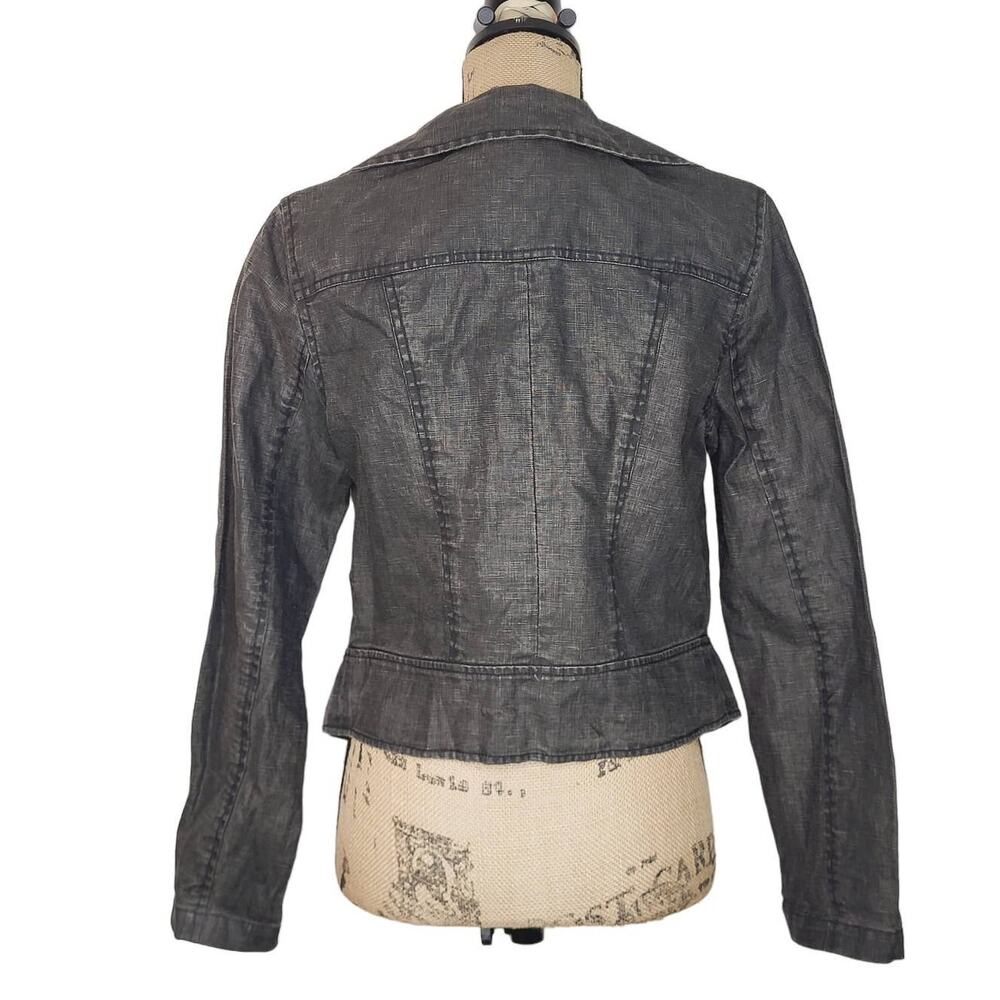 CAbi Charcoal Coated Linen Draped Ruffle Collar Cropped Moto Jacket Medium - Picture 9 of 13